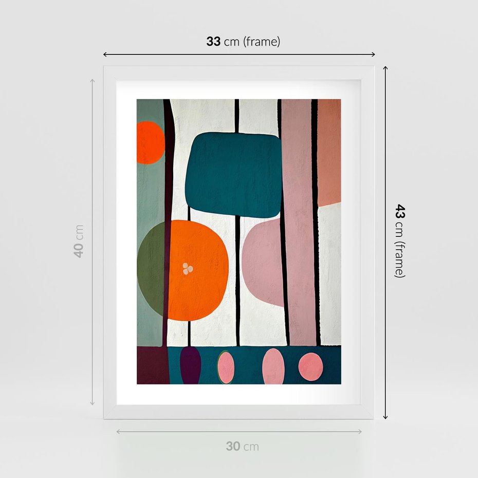 Plakat w ramie 30x40 - Migotliwa Aura Serca - abstrakcyjny obraz olejny, dziwne formy - rama biała