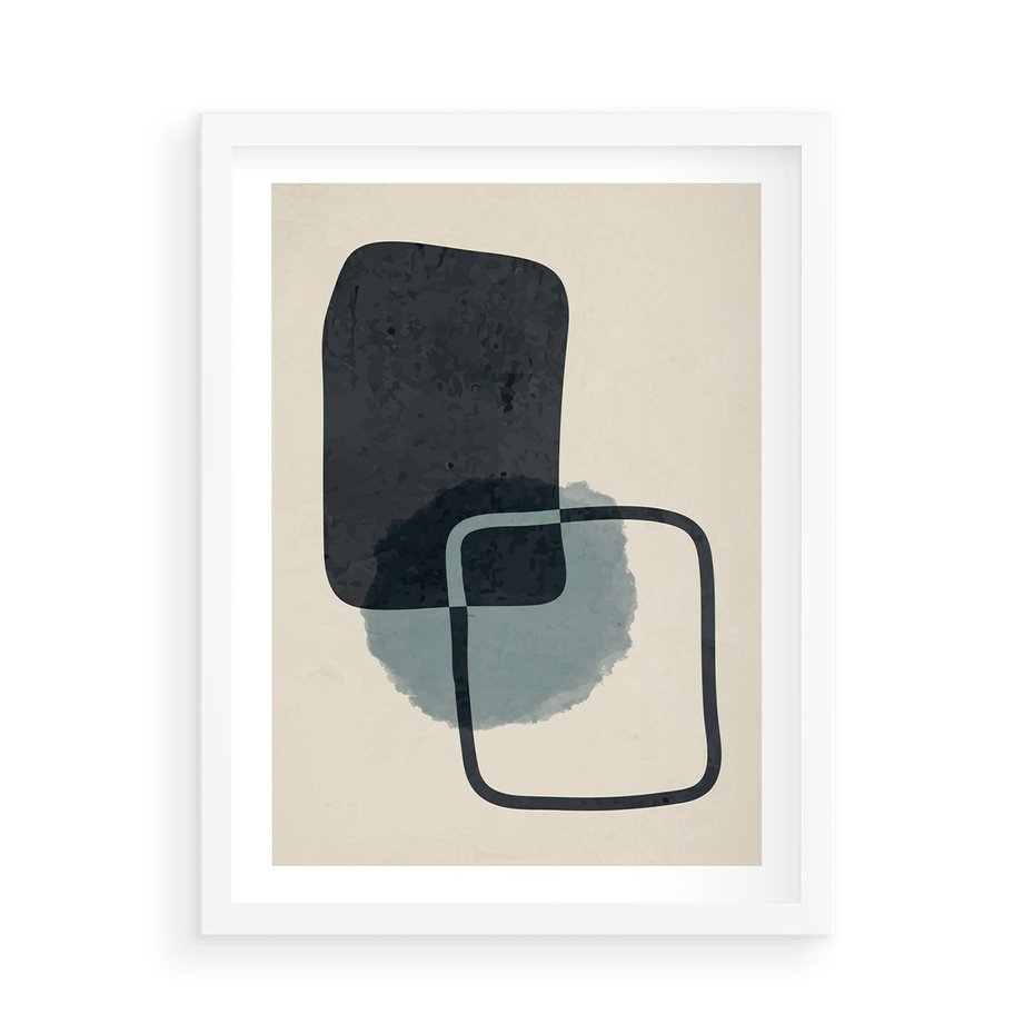 Plakat w ramie 50x70 - Migotliwe Refleksje - abstrakcyjne nieregularne kształty, minimalistyczny plakat - rama biała