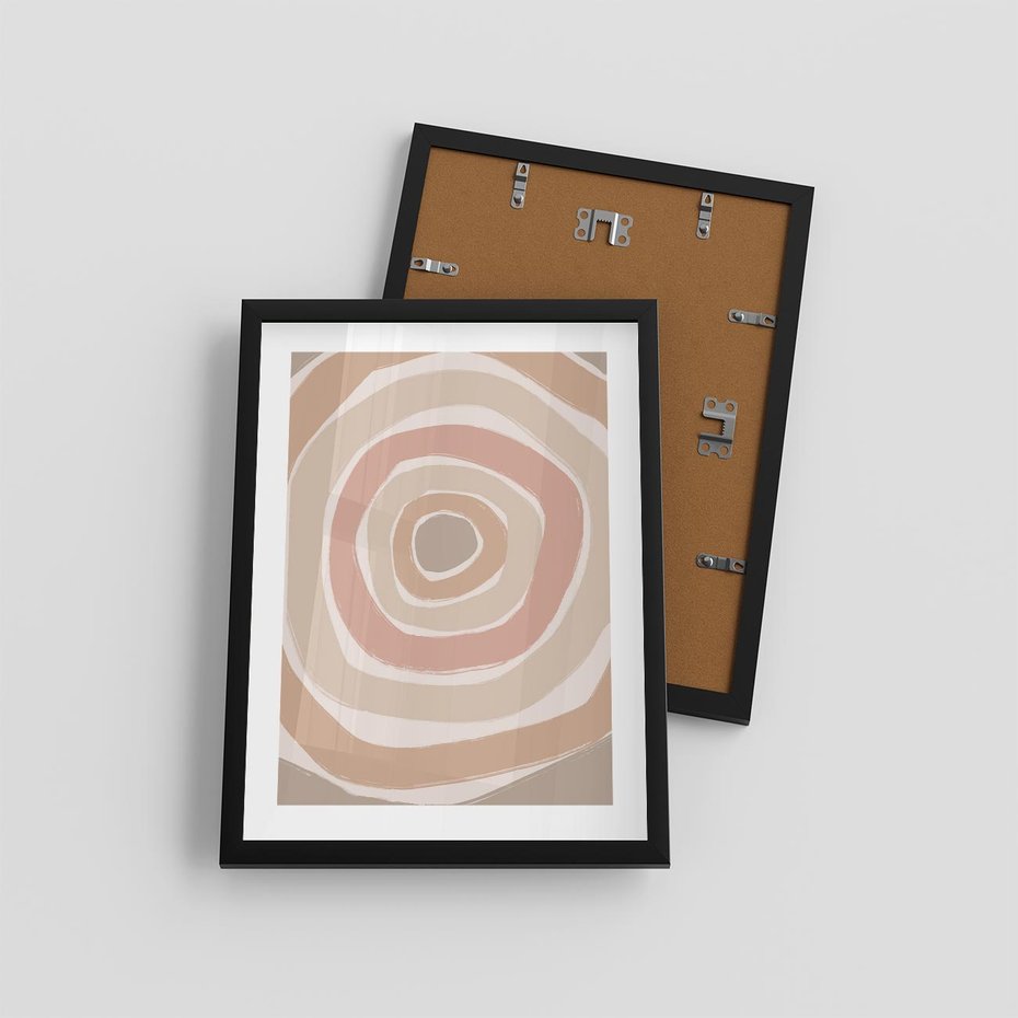 Plakat w ramie 30x40 - Roztopione Granice - abstakcyjne koła, delikatne odcienie beżu - rama czarna