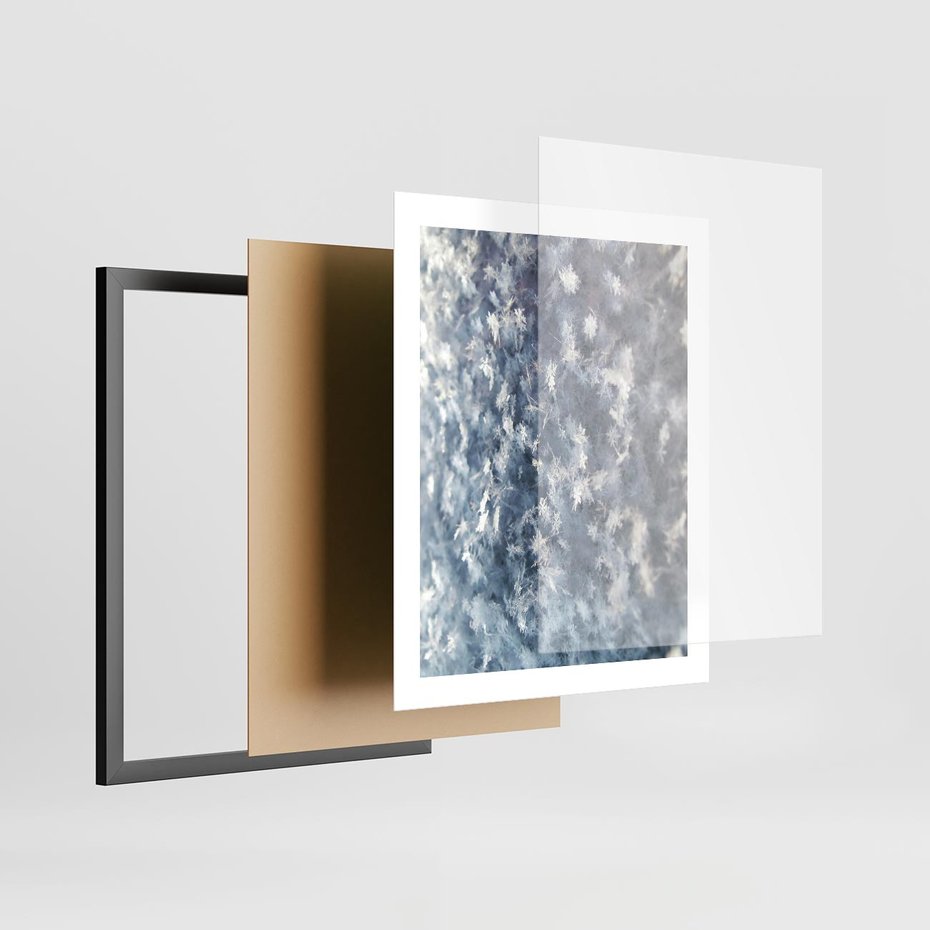 Plakat w ramie 40x50 - Magia Śnieżnych Kryształków - śnieg, szron - rama czarna