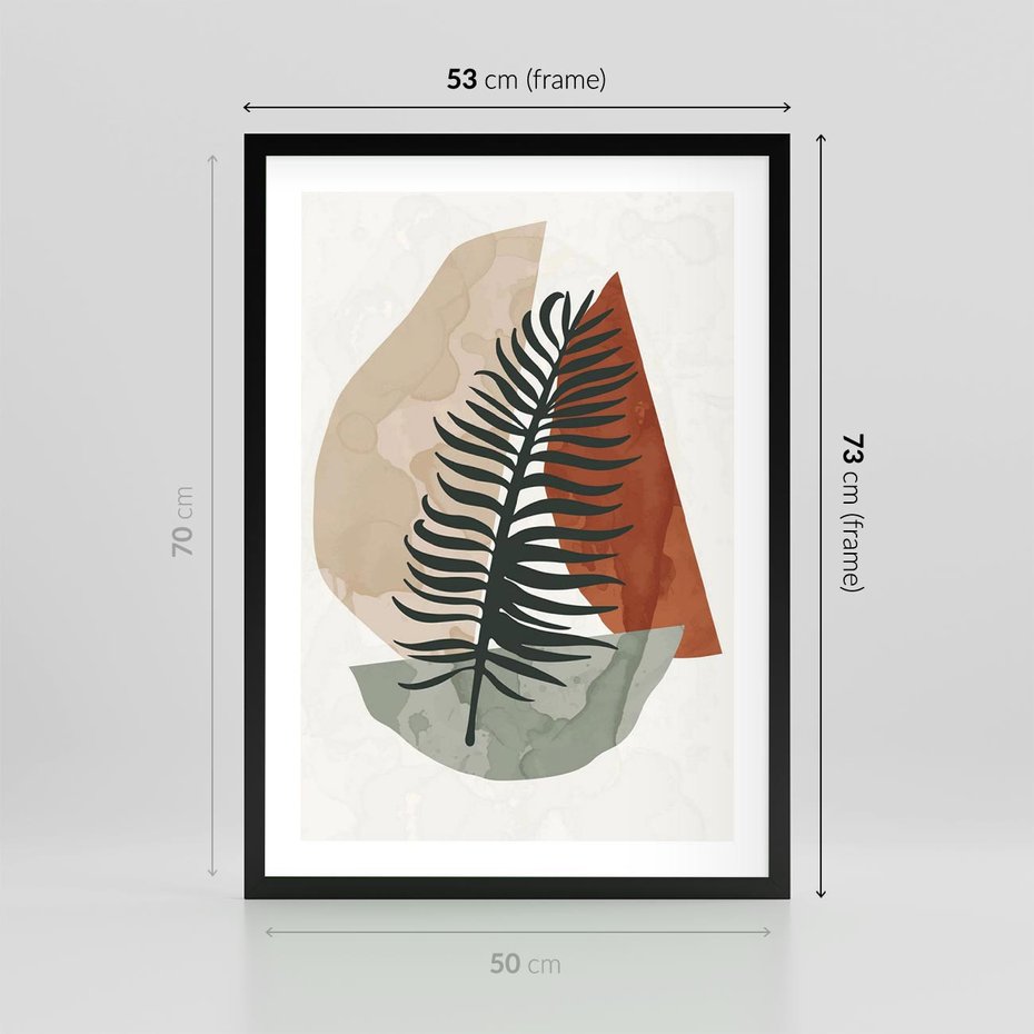 Plakat w ramie 50x70 - Czarna Palma w Brązowej Abstrakcji - grafika, akwarela - rama czarna