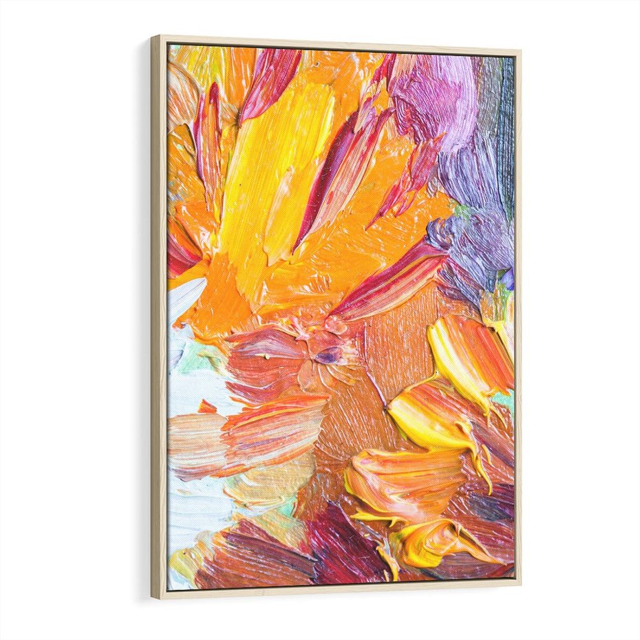 Obraz w ramie 80x120 - Kwiatowe Harmonie - zbliżenie na obraz olejny, gruba warstwa farby - rama drewno