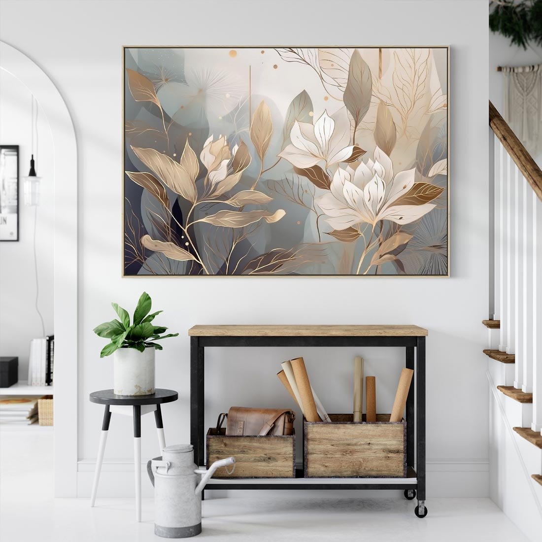 Obraz w ramie 120x80 - Ekspresjonistyczny deszcz uczuć - grafika, złote kwiaty - rama drewno