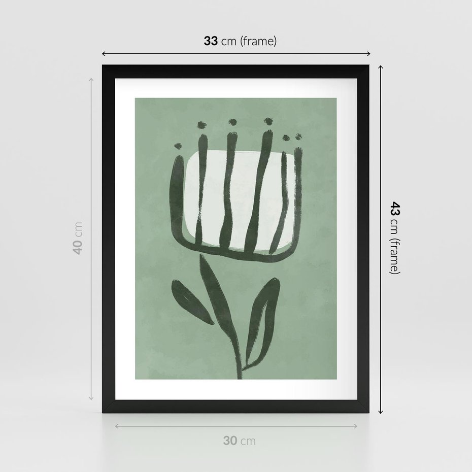 Plakat w ramie 30x40 - Objęcia Zieleni - zielona abstrakcja, zgaszona zieleń - rama czarna