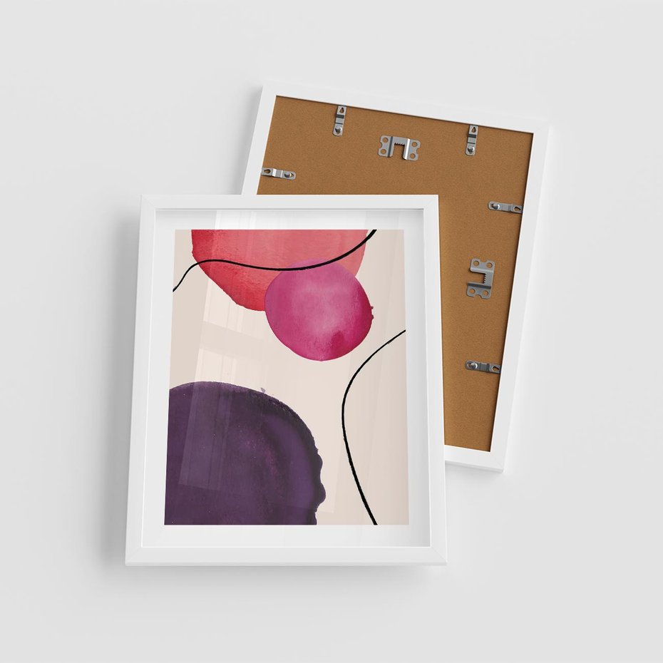 Plakat w ramie 40x50 - Kolorowe Impresje - abstrakcyjne akwarelowe plamy, nieregularne linie - rama biała