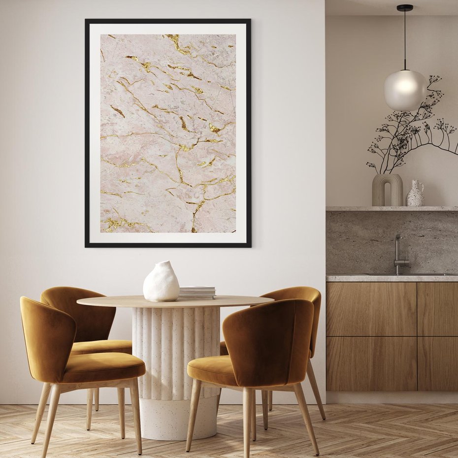 Plakat bez ramy 40x50 - Beżowy Marmur i Złoto - marmur, beżowy marmur