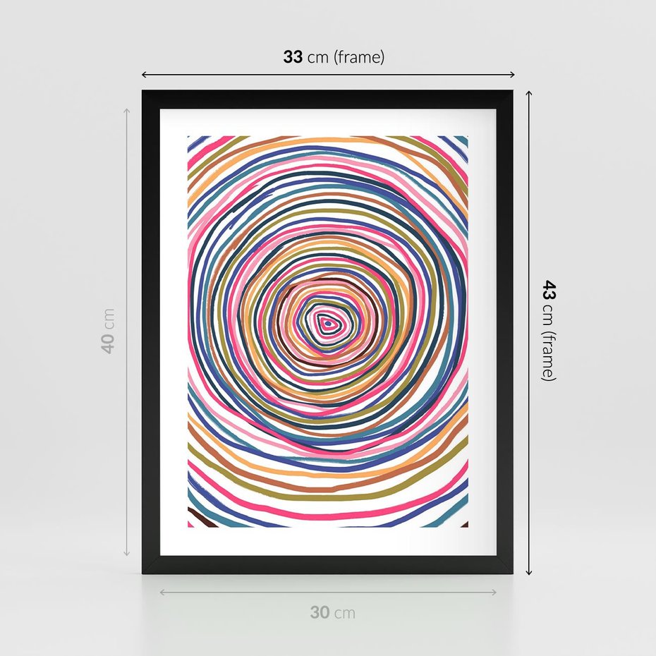 Plakat w ramie 30x40 - Cyrkulująca Harmonia - kolorowe etniczne wzory, tęczowe żywe kolory - rama czarna