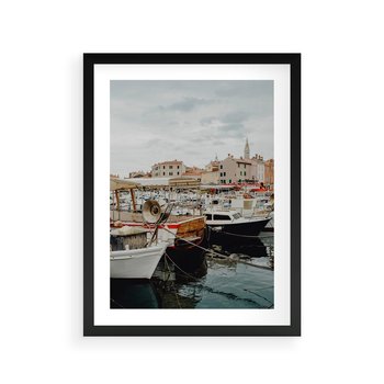 Plakat w ramie 30x40 - Malowniczy Krajobraz Morski - morze, łódki - rama czarna
