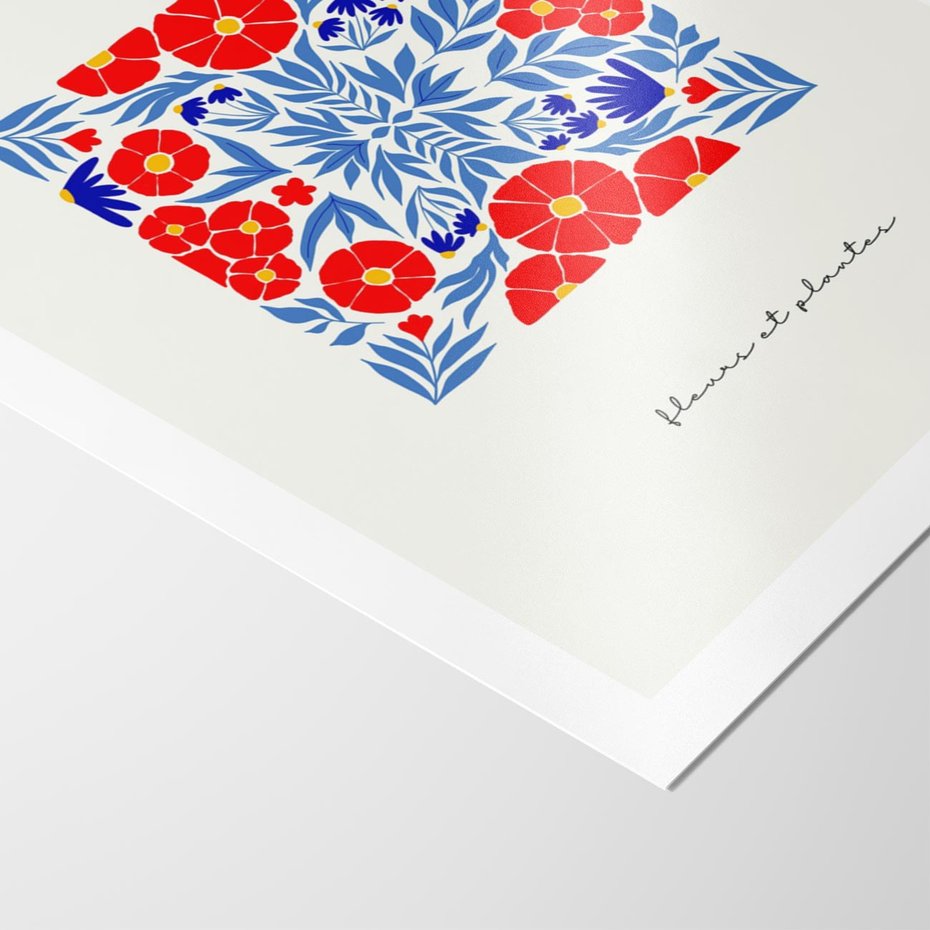 Plakat bez ramy 30x40 - Tajemnicza Droga - nowoczesna kwiatowa kompozycja, czerwony i niebieski