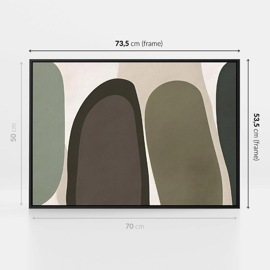 Obraz w ramie 70x50 - Fale w Zieleni - abstrakcyjne kształty, zgaszona zieleń - rama czarna