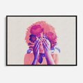 Obraz w ramie 100x70 - Kwiaty we Włosach - różowa postać, grafika - rama czarna
