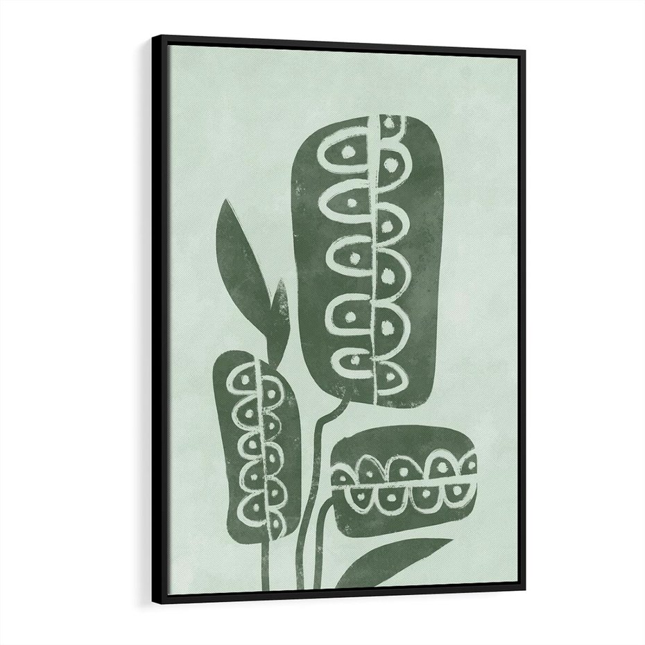 Obraz w ramie 70x100 - Nurtująca Zieleń - abstrakcyjny zielony motyw, skandynawski design - rama czarna