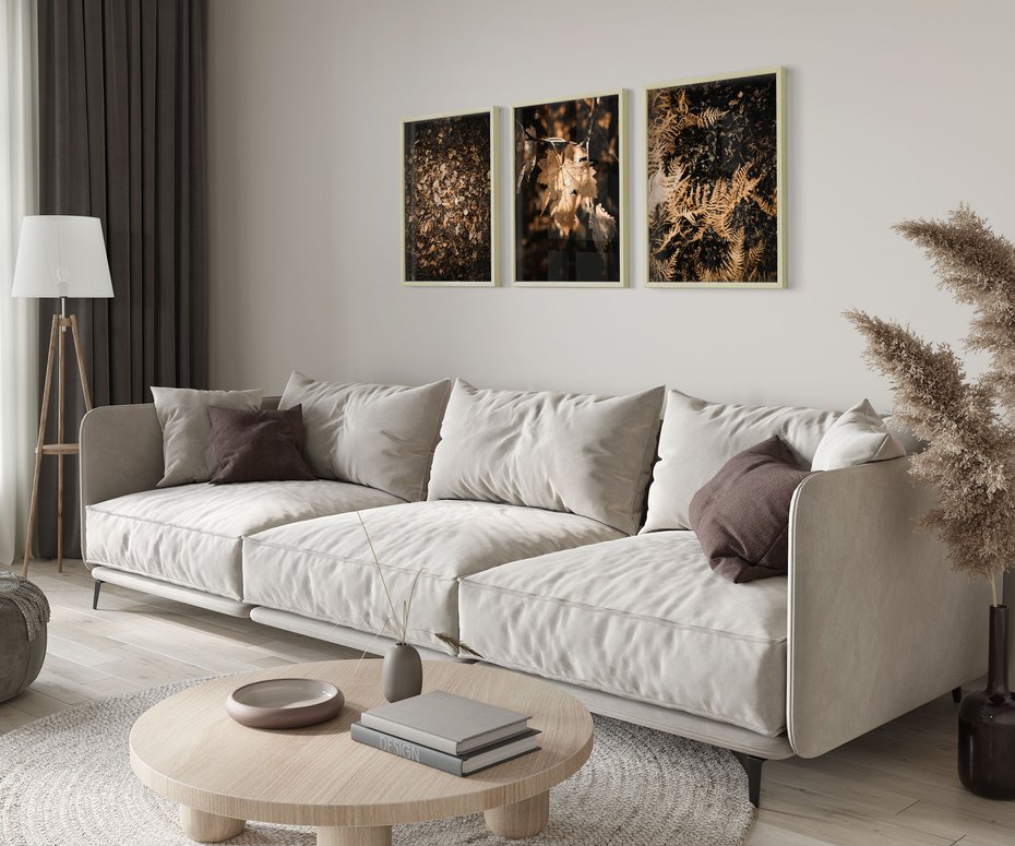 Zestaw obrazy w ramie 50x70 galeria - Suche, jesienne, liście, las - rama drewno