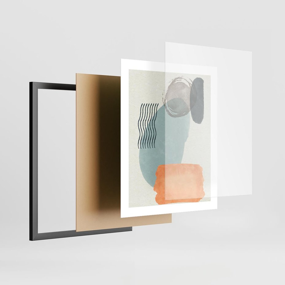 Plakat w ramie 40x50 - Kształtujące Plamy - geometryczne elementy, stonowane ziemiste kolory - rama czarna