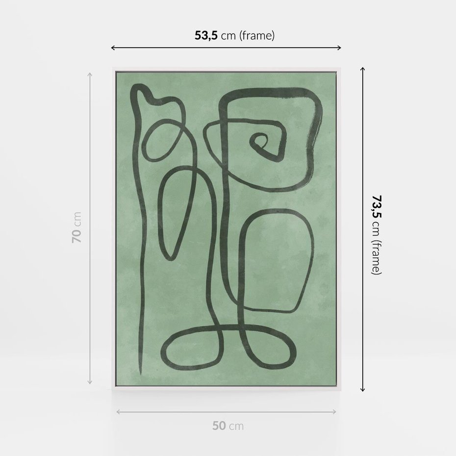 Obraz w ramie 50x70 - Zielone Wariacje w Liniach - abstrakcyjne zielone linie, skandynawski design - rama biała