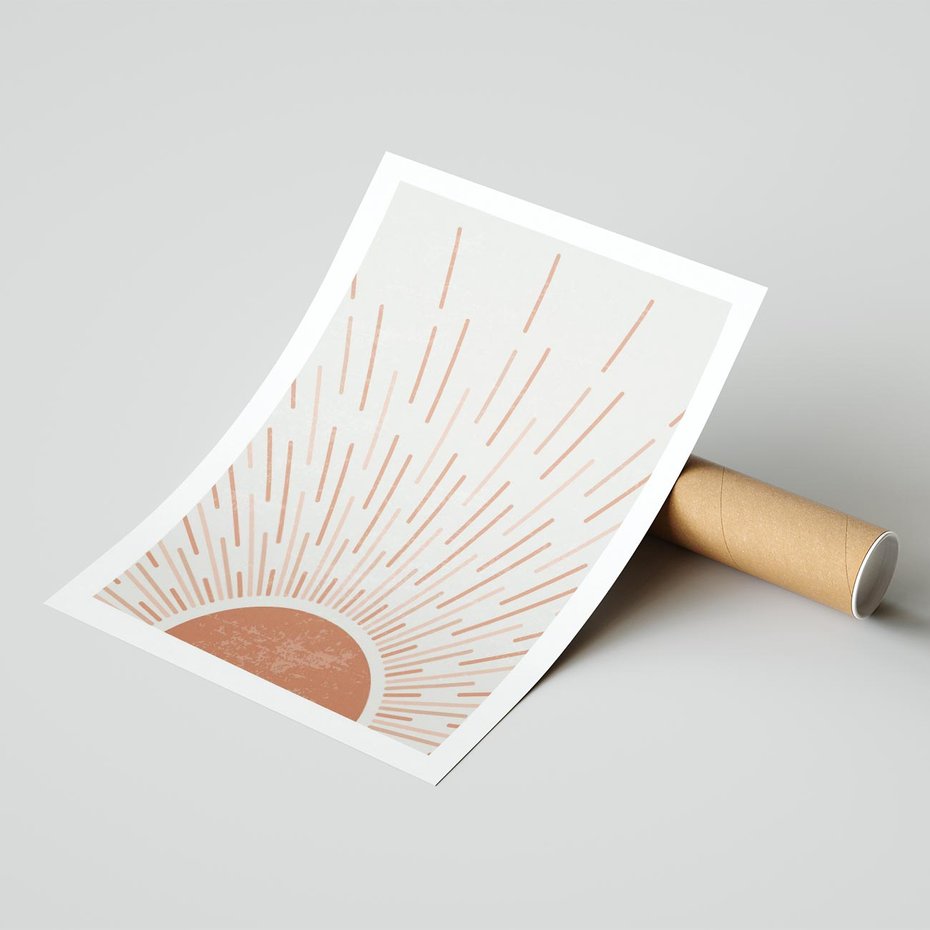 Plakat bez ramy 30x40 - Słońce w Stylu Boho - słońce, grafika boho