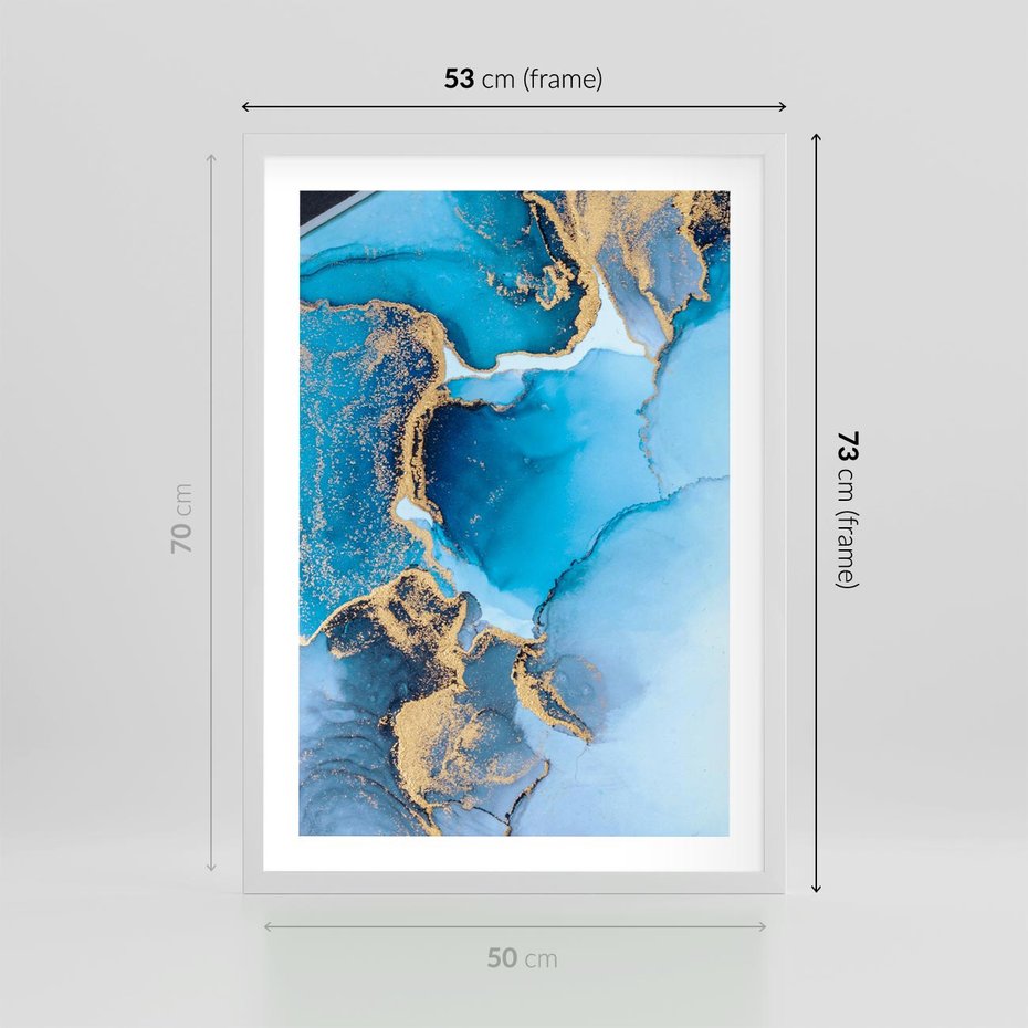Plakat w ramie 50x70 - Elegancja i Wyrafinowanie - marmur, złoto - rama biała