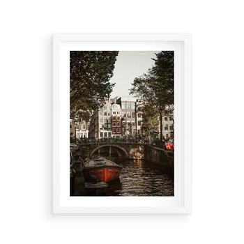 Plakat w ramie 50x70 - Jesienne Uroki Holandii: Kanały i Most - Holandia, kanały - rama biała
