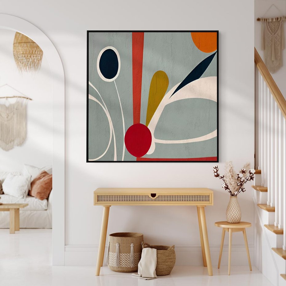 Obraz w ramie 50x50 - Harmonia Kolorowych Impulsów - abstrakcyjny obraz olejny, dziwne formy - rama czarna