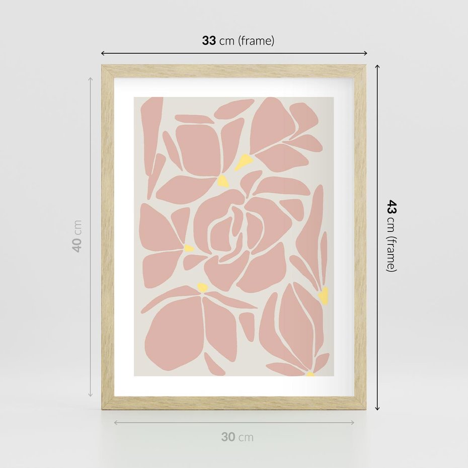 Plakat w ramie 30x40 - Rozplątane Akwarelowe Formy - abstrakcyjne boho kwiaty, kompozycja - rama drewno