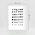 Plakat w ramie 30x40 - Refleksje Światła - minimalistyczna kompozycja, czarne kropkina białym tle - rama biała