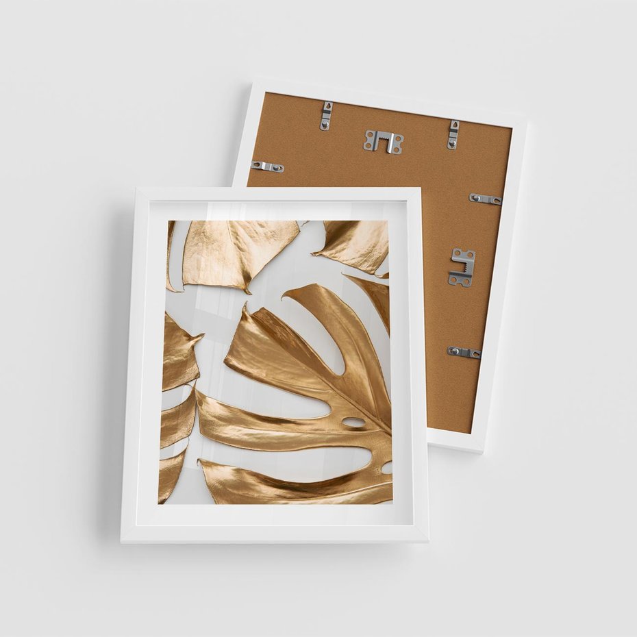 Plakat w ramie 40x50 - Siła Natury - złote, liście - rama biała