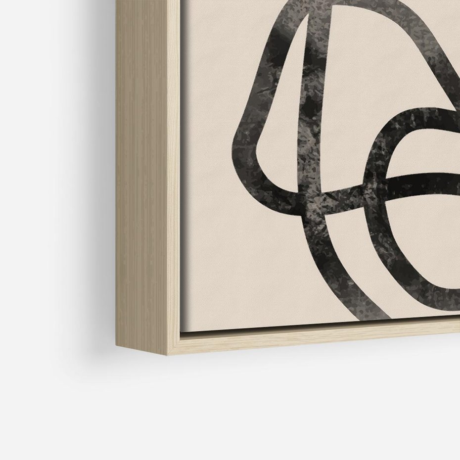 Obraz w ramie 80x80 - Przenikanie Wirtualnych Wymiarów - zaplątane minimalistyczne linie, na bezowym tle - rama drewno