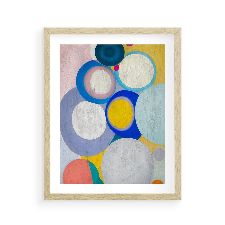 Plakat w ramie 40x50 - Rozkwitająca Symfonia Serca - abstrakcyjne geometryczne kształty, olejny obraz - rama drewno