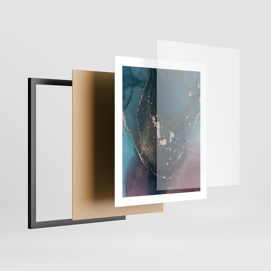 Plakat w ramie 40x50 - Luksusowy Kontrast - marmur, granat i fiolet - rama czarna