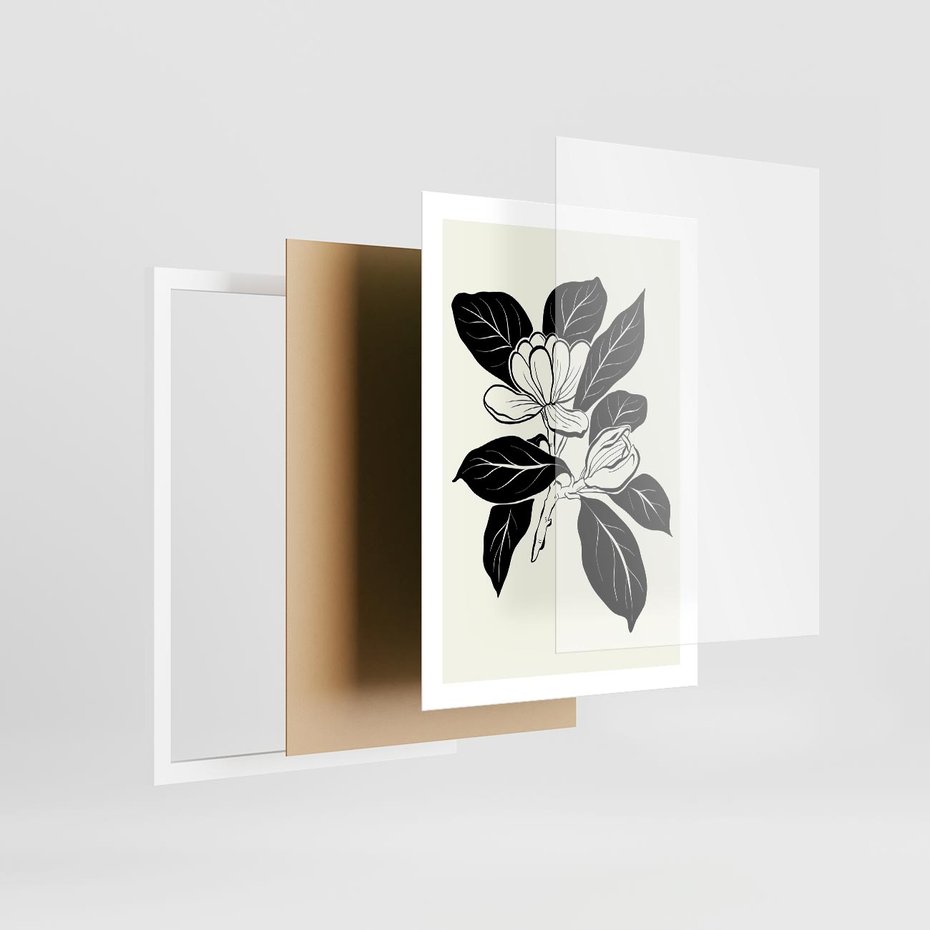 Plakat w ramie 50x70 - Spojrzenie w kształty kwiatów - kwiaty magnolii, minimalizm - rama biała