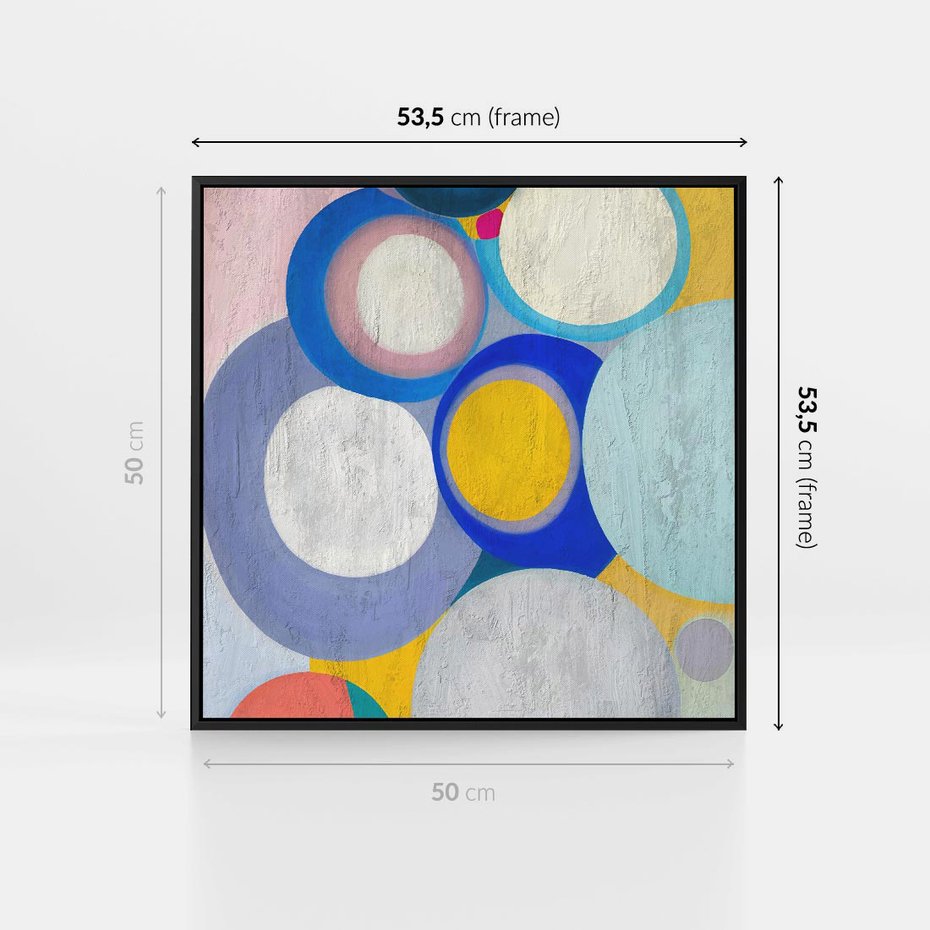 Obraz w ramie 50x50 - Rozkwitająca Symfonia Serca - abstrakcyjne geometryczne kształty, olejny obraz - rama czarna