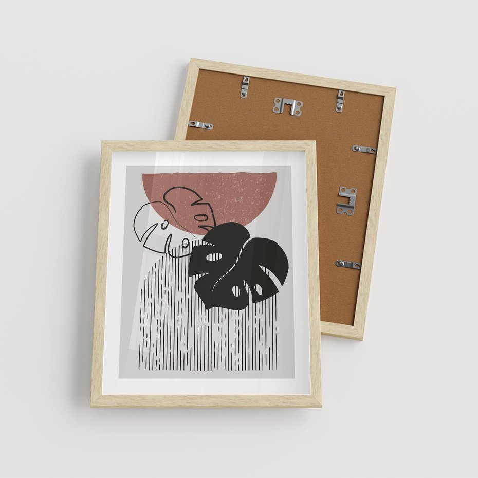 Plakat w ramie 40x50 - Nowoczesna Monstera: Szkic w Grafice - nowoczesna grafika, monstera - rama drewno