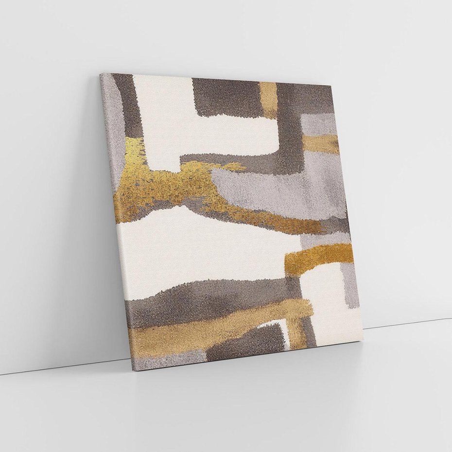 Obraz na płótnie 70x70 - Szaro-złote Wibracje - abstrakcyjne kształty, szerokie linie