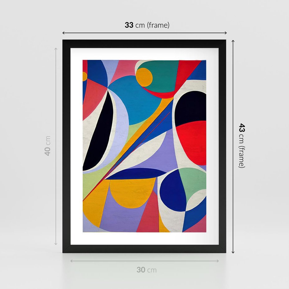 Plakat w ramie 30x40 - Kolorowe Przesunięcia Kształtów - abstrakcyjny obraz olejny, żywe kolory - rama czarna