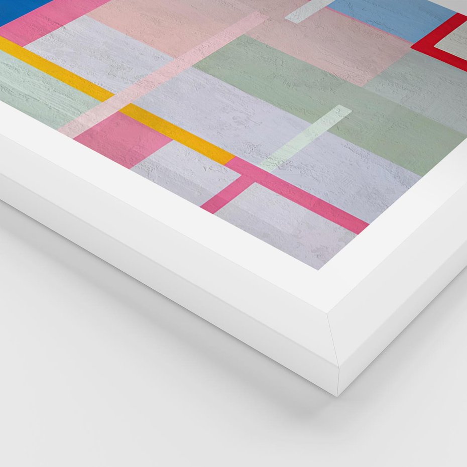 Plakat w ramie 50x70 - Rozbijające Granice Wyobraźni - abstrakcyjne geometryczne kształty, olejny obraz - rama biała