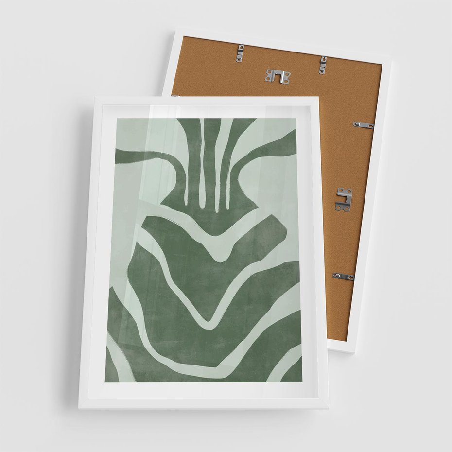 Plakat w ramie 50x70 - Zieleń Odpoczynku - zielony plakat, nieregularne splątane linie - rama biała