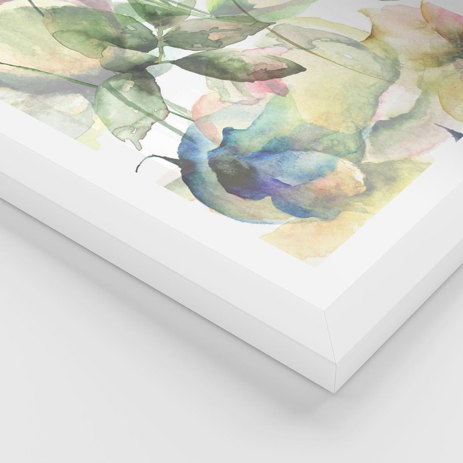 Plakat w ramie 30x40 - Delikatne Kolory - akwarelowe, kwiaty - rama biała