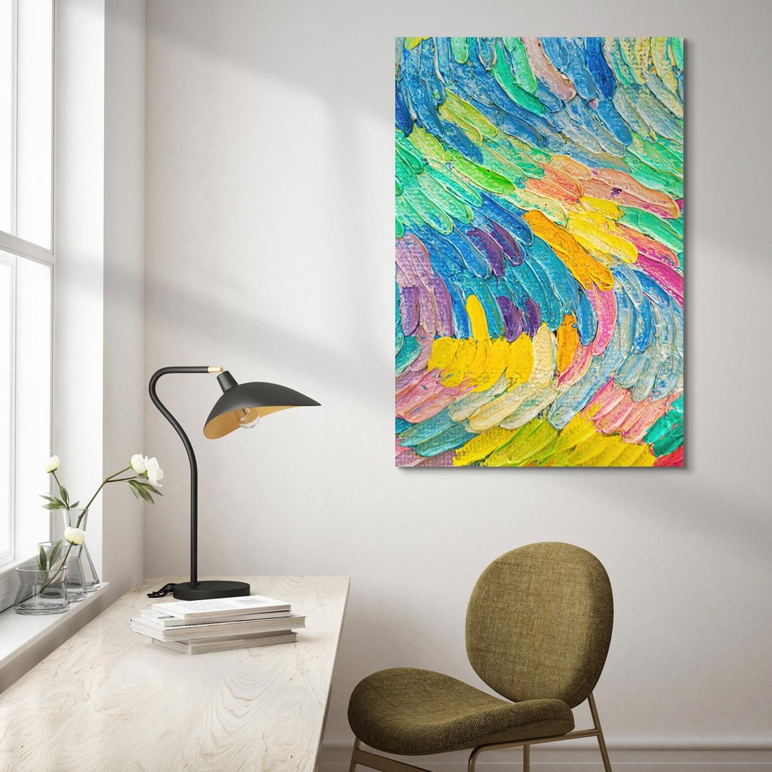 Obraz na płótnie 80x120 - Egzotyczne Pióra - abstrakcyjne dzieło, farby olejne