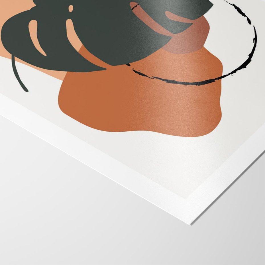 Plakat bez ramy 21x30 - Brązowa Ekspresja - liść monstery, boho obraz