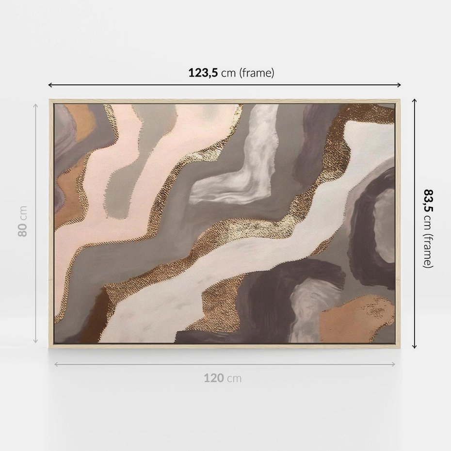Obraz w ramie 120x80 - Płynne Fale - abstrakcja, neutralne kolory - rama drewno