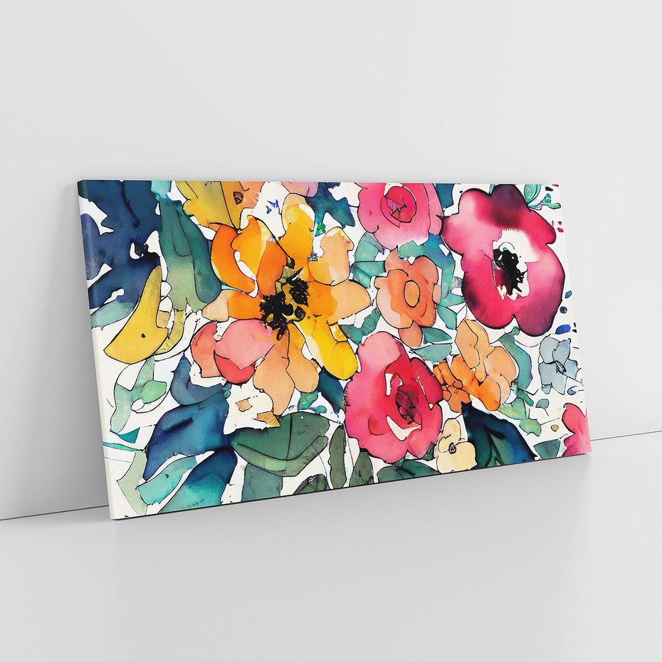 Obraz na płótnie 120x60 - Kwiatowy Impuls Kolorów - abstrakcyjne kolorowe kwiaty, szkic