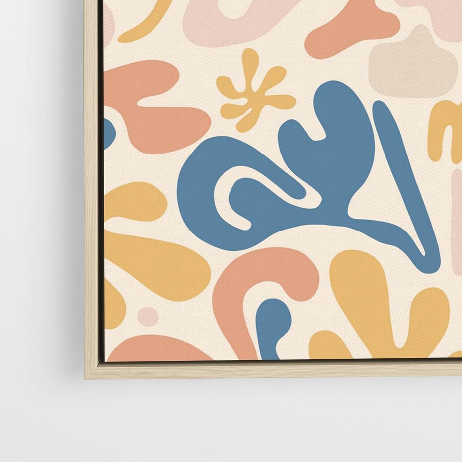 Obraz w ramie 80x80 - Symfonia Radosnych Barw - abstrakcyjne pastelowe formy, nowoczesna grafika w stylu boho - rama drewno