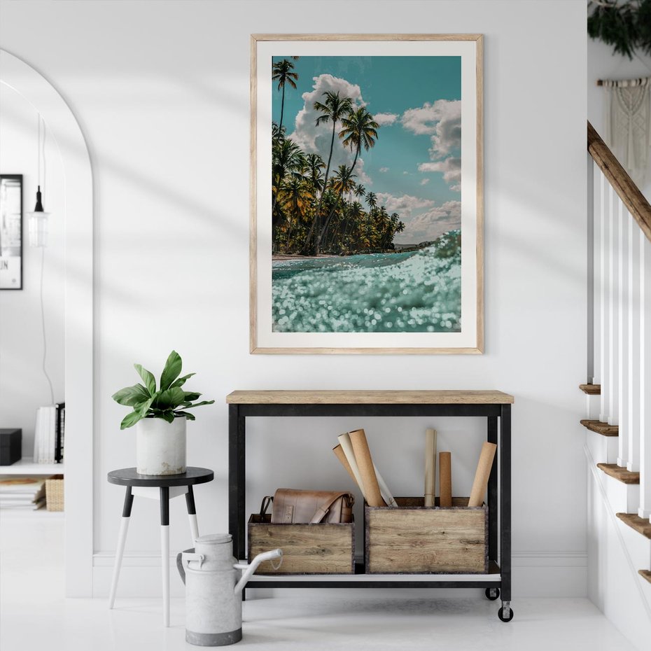 Plakat w ramie 50x70 - Rajskie Wakacje - plaża, palmy - rama drewno