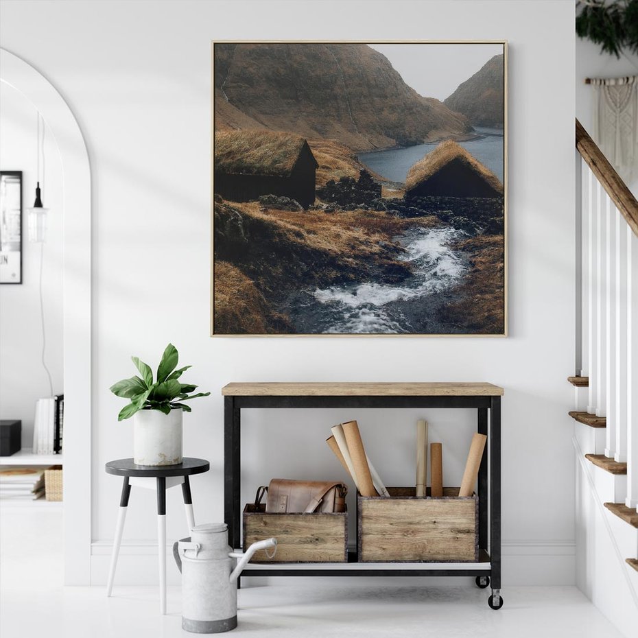 Obraz w ramie 50x50 - Spokój Natury - skandynawski, pejzaż - rama drewno