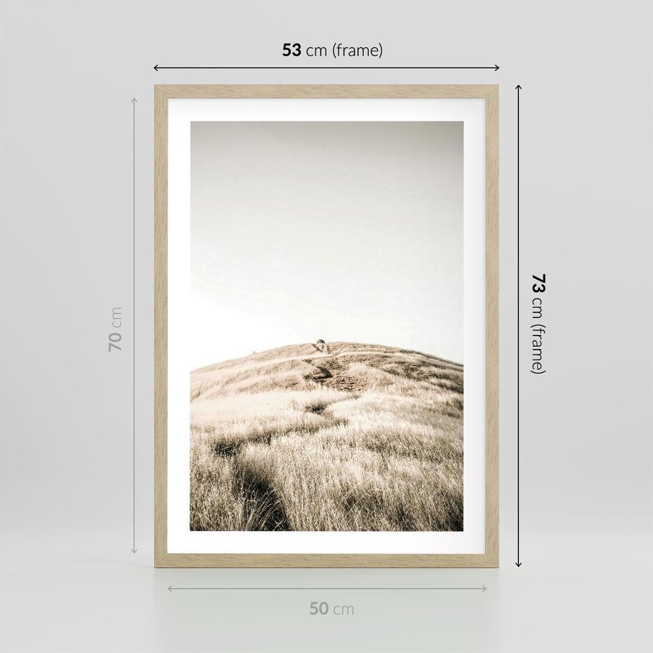 Plakat w ramie 50x70 - Wzgórze w Odcieniach Sepii - wzgórze, trawy - rama drewno