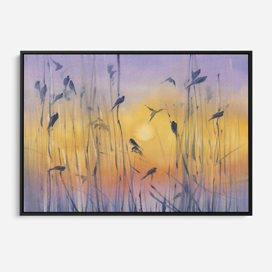 Obraz w ramie 100x70 - Mistyka Poranka nad Szuwaram - wschód słońca w szuwarach, trawy - rama czarna