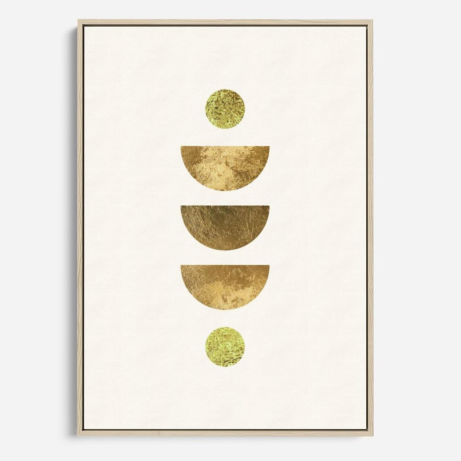 Obraz w ramie 70x100 - Harmonijne Odbicia - geometryczne złote kształty, tekstura - rama drewno