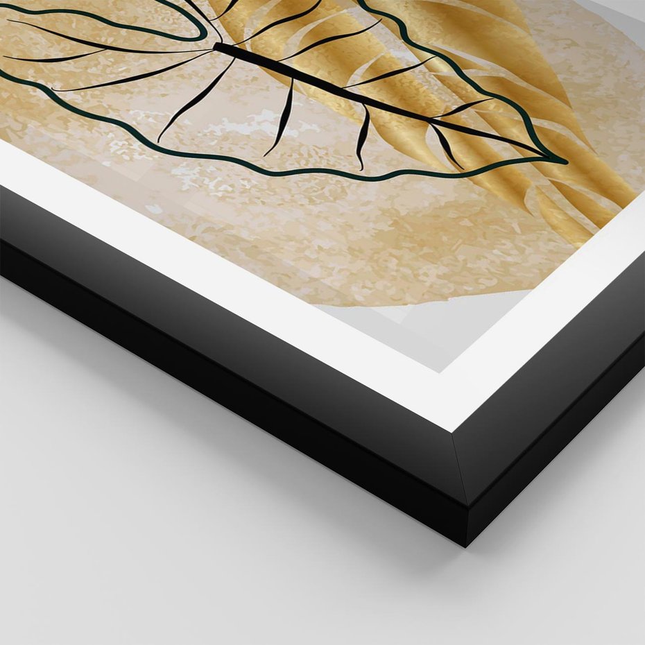 Plakat w ramie 40x50 - Monstera w Złocie - złote liście monstery, grafika - rama czarna