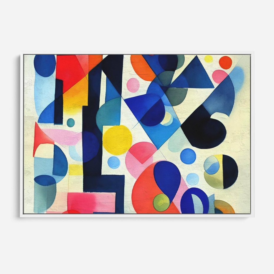 Obraz w ramie 70x50 - Księga Akwarelowych Przeniknięć - abstrakcyjny obraz, różne kolorowe kształty - rama biała