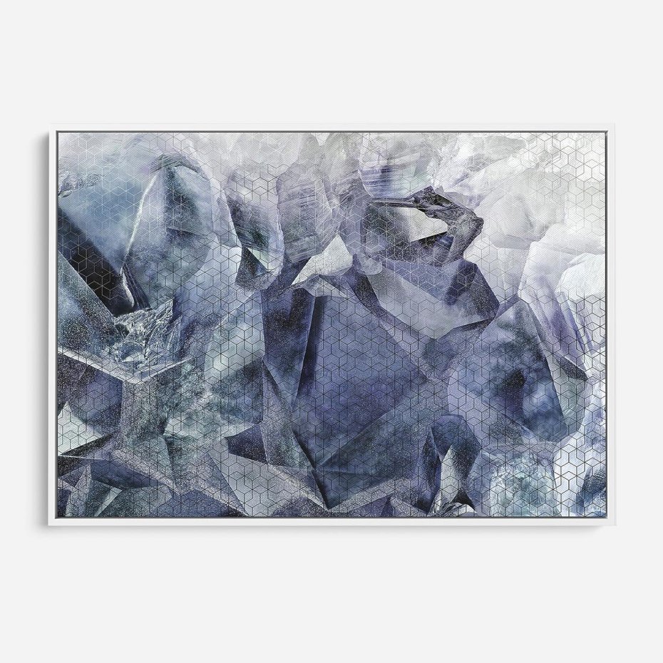 Obraz w ramie 100x70 - Melodia mgieł i marzeń - abstrakcja w kolorze granatu, przypominająca górę lodową - rama biała